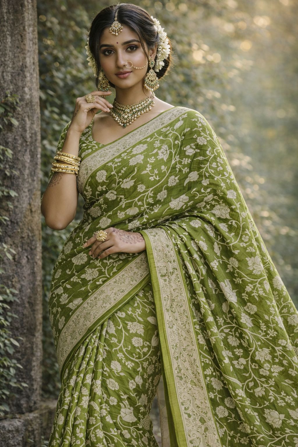 Vana Jaala - Nartha - Kalamkari Saree