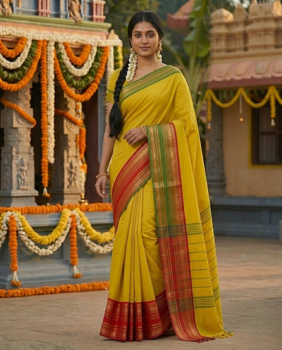 🌿  Haridra Vaibhavi - NARTHA - Chettinad Cotton Saree