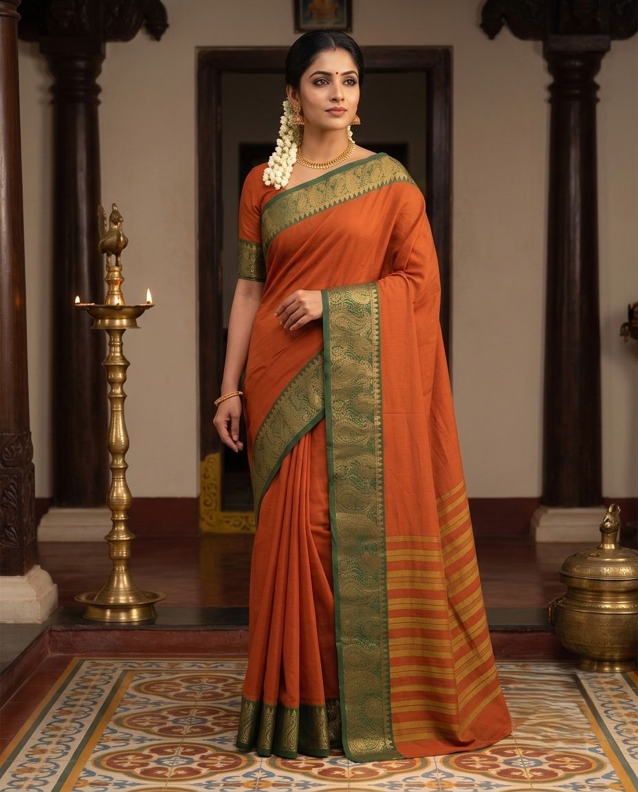 🧡 Aruna Vanamala  NARTHA Fiesta Collection – Madurai Chettinadu Cotton
