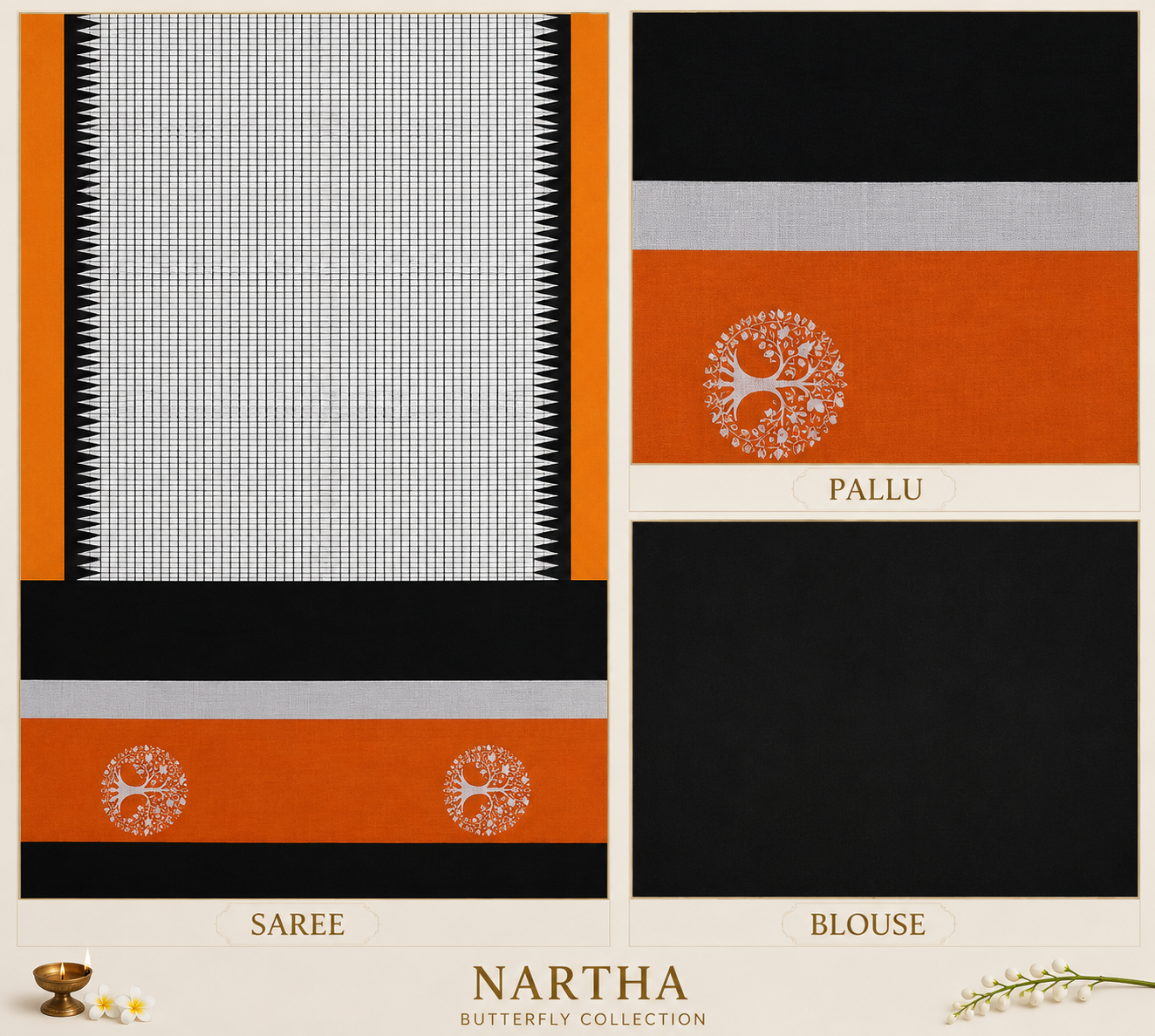 ✨ “Sandhya Rekha” ✨ - 🧡🖤 NARTHA – Feather Collection