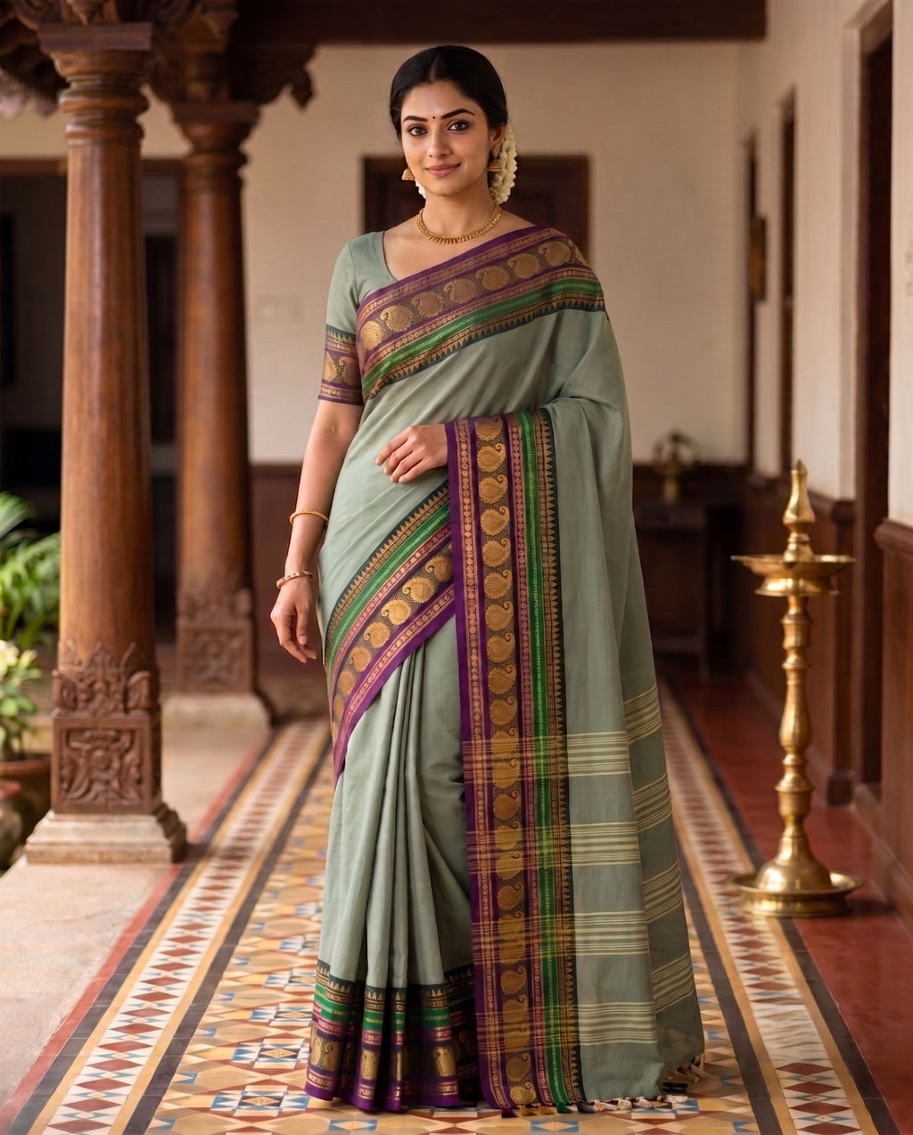 🌿 Dhūmra Valli — NARTHA Fiesta Collection Madurai Chettinadu Pure Cotton Saree