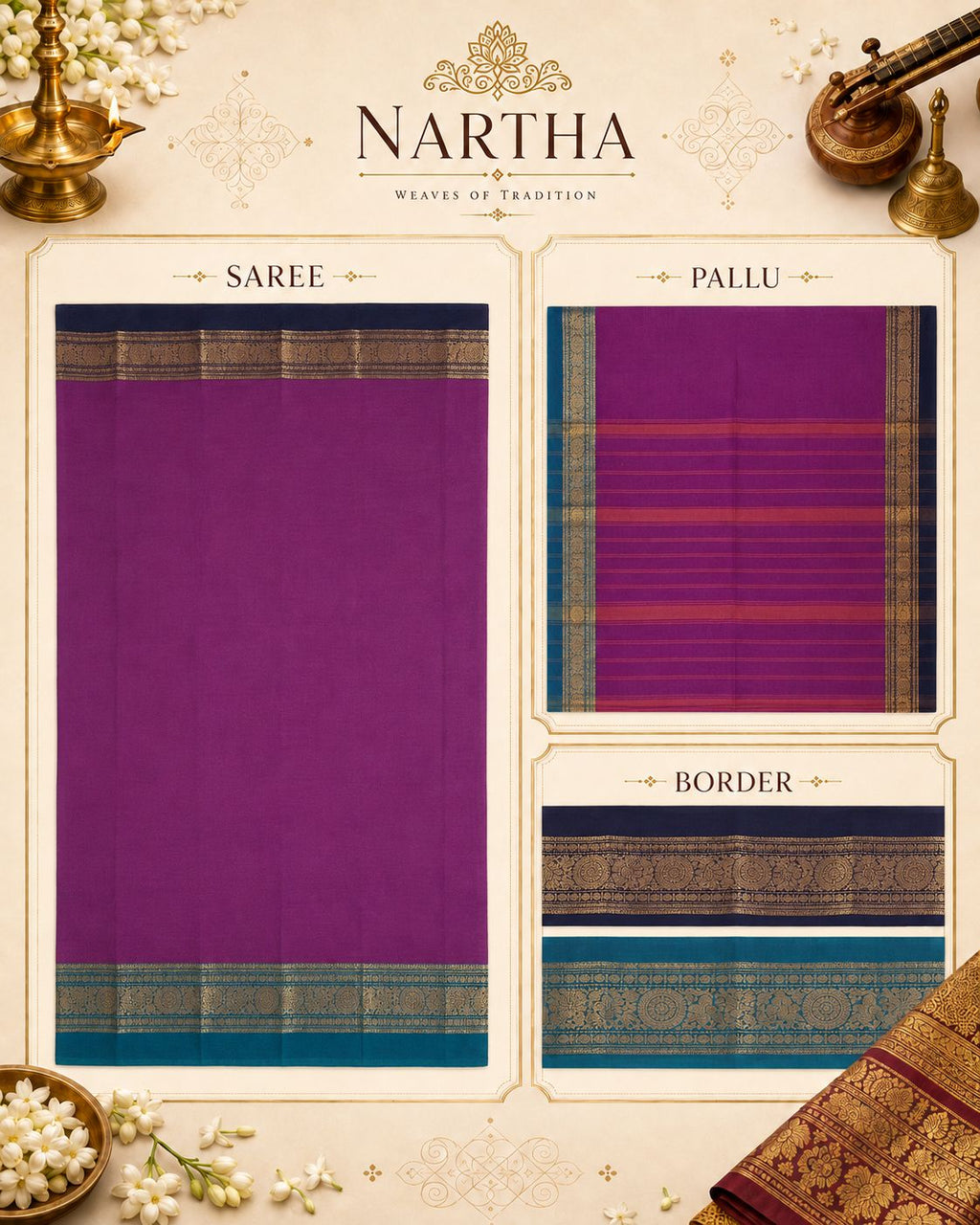 💜🌊 Kahlāra Sāgari — NARTHA Fiesta Collection Madurai Chettinadu Pure Cotton Saree